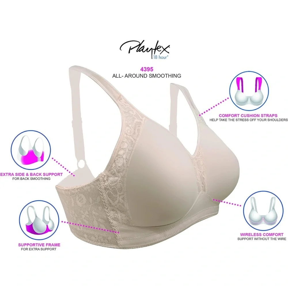 Playtex 18 Hour All-Around Smoothing Wireless Full Coverage Bra Size 44B